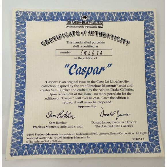 The Ashton Drake Galleries Authentic Wise Men Casper Porcelain Doll 1998 6866FA - Picture 8 of 9